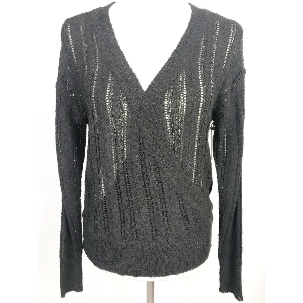 Astr The Label Sweater Womens Medium Black Pointelle Wrap Style Sheer Grunge New